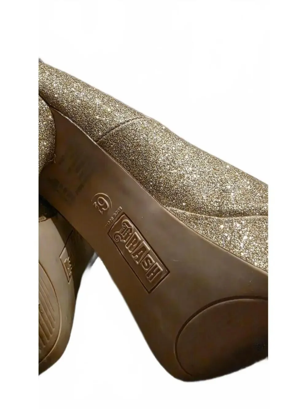 Size 6.5 'Brash' Gold glitter platform high heels